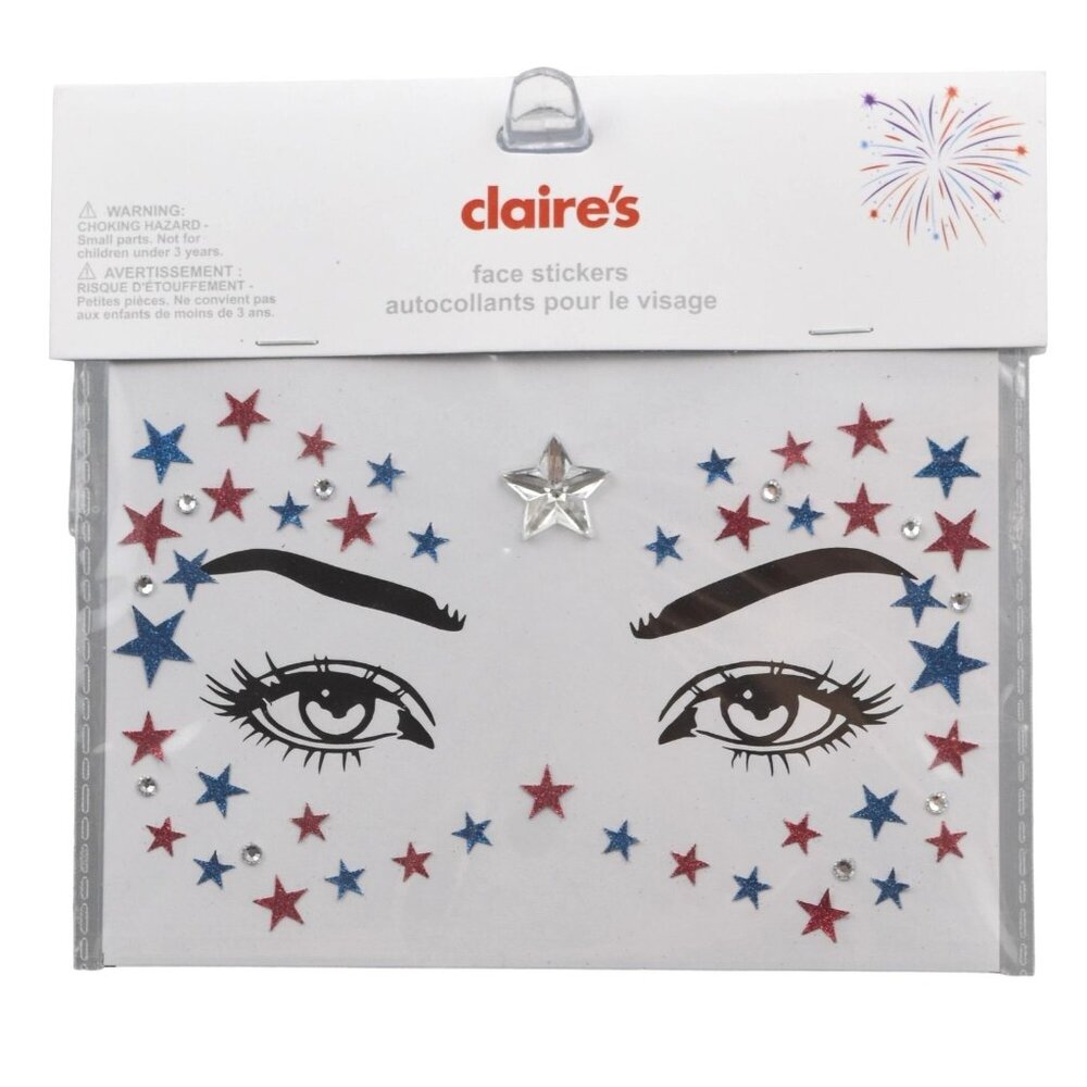 Claires Face Stickers Red Blue Glitter Stars Faux Gemstone Stickers Patriotic